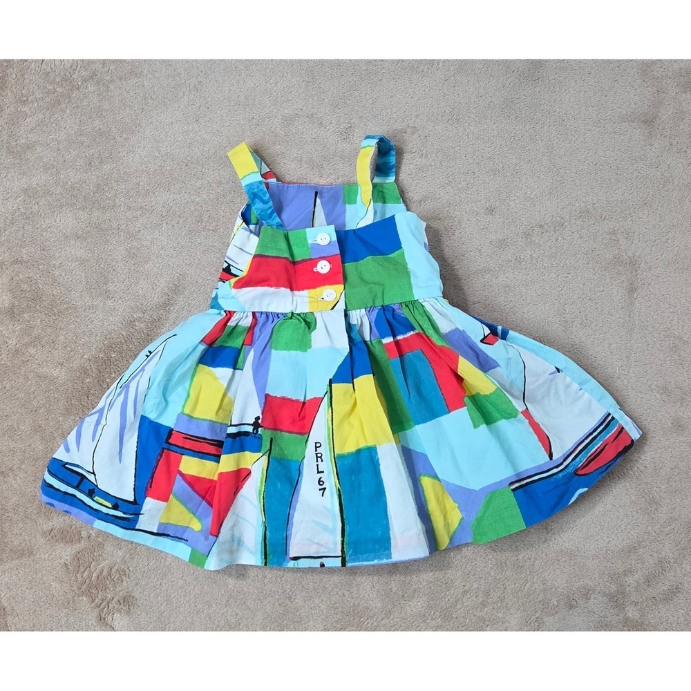Ralph Lauren Baby Girls Sailboat Print Sundress Multicolor 6M Lined‎ Cotton